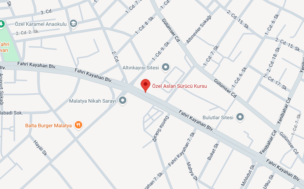 Aslan Sürücü Kursu Konum Haritası